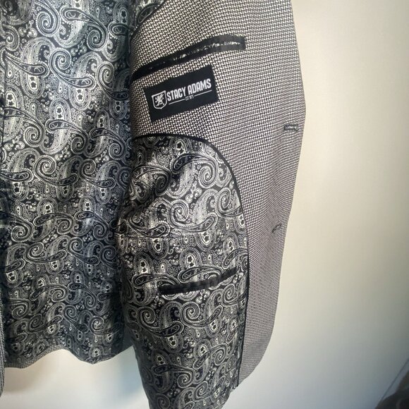Stacy Adams Sport Coat Mens 48L Black White Blazer 2 Button Jacket - Picture 4 of 10